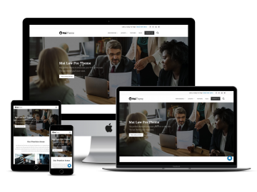 Mai Law Theme showcase mockups showing theme on desktop and mobile devices